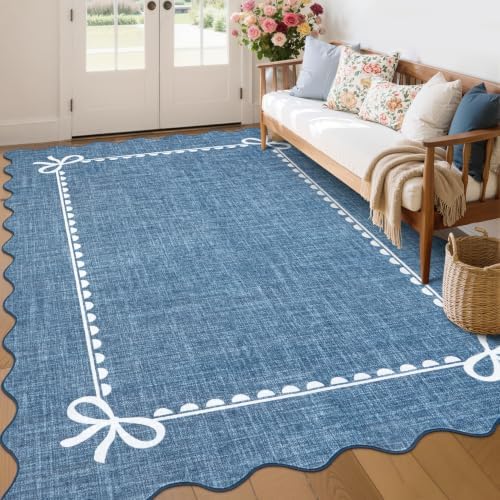 GarveeHome Scalloped Bow Rug 6x9 Washable Rugs for Living Room, Dark Blue by GarveeHome