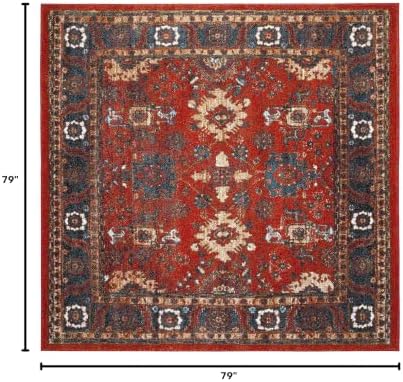SAFAVIEH Vintage Hamadan Square Rug 6'7", Traditional Orange & Blue VTH214C - Image 3