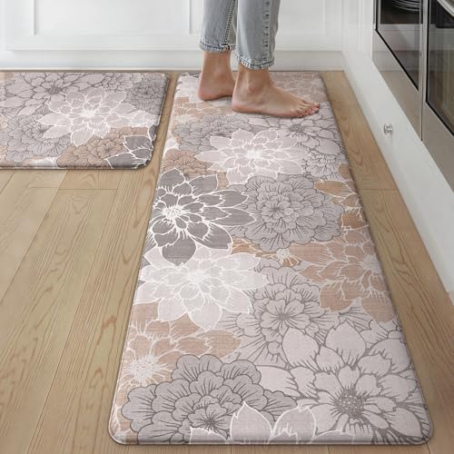 GENIMO Anti Fatigue Kitchen Mats for Floor 2PCS, Standing Rugs, Taupe Grey by GENIMO