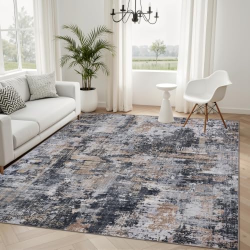 Sasttie 6x9 Washable Area Rug, Modern Abstract Carpet, Black & Cream by SASTTIE