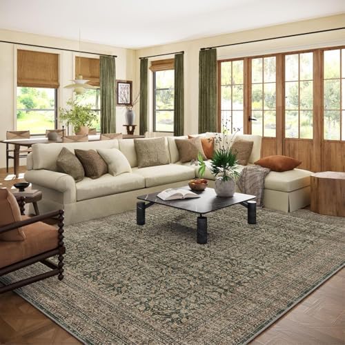 palohom 10x12 Area Rugs for Living Room: Large Area Rug Washable Stain Resistant Non Slip Distressed Vintage Rug Low Pile Faux Wool Soft Rug for Bedroom Farmhouse Dining Room Nursery Kids Playroom by palohom