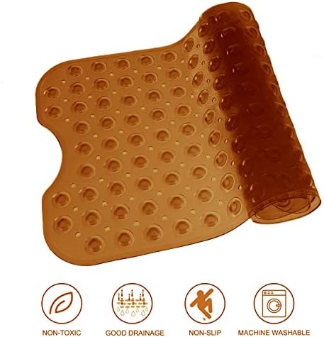 TEESHLY Bathtub Mats for Shower Tub, Extra Long Non-Slip 39 x 16 Inch Bath Mat with Drain Holes and Suction Cups, BathMat for Bathroom with Machine Washable (Clear Brown) - Image 5
