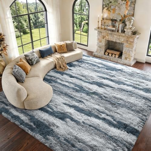 8x10 Extra Large Fluffy Area Rugs Non-Slip for Living Room Tie-Dyed Blue by Unknown