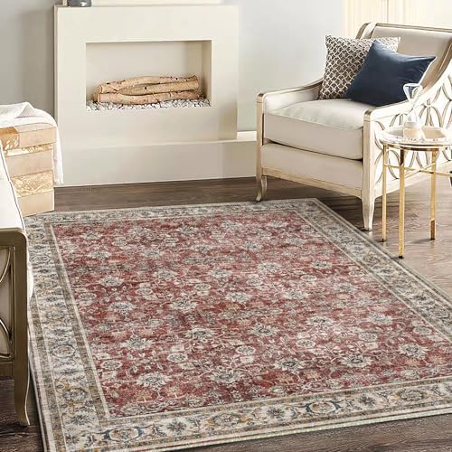 CHAMPLANT Washable Area Rug 4'x6' Traditional Floor Cover Foldable Thin Rugs Retro Kitchen Indoor Distressed Non Slip Carpet Floral Print Mat Bedroom Living Room by CHAMPLANT