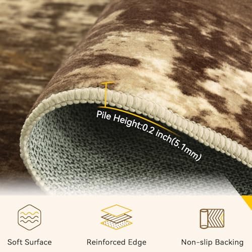 RELEANY Washable 10'x14' Abstract Area Rug for Living Room Brown Tan - Image 4