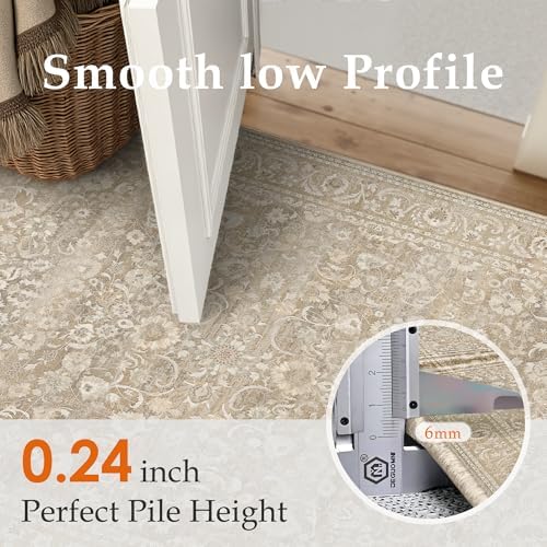 PureCozy Beige Area Rug 2x3 Entryway Vintage Floral Non-Slip Door Mat - Image 4