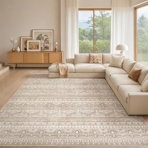 Tortania Area Rug Living Room Rugs - 10x14 Washable Large Soft Neutral Boho Moroccan Bohemian Farmhouse Rug Indoor Floor Carpet for Bedroom Under Dining Table Home Office Decor - Light Brown by Tortania