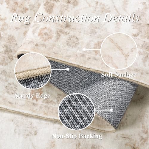 Washable 3x5 Entryway Area Rug Non-Slip Distressed Beige Throw Carpet - Image 7