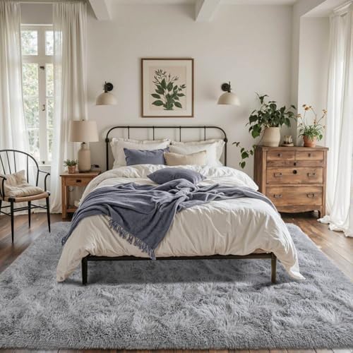5x7 ft Light Grey Rug for Living Room Fluffy Bedroom Rug Non-Slip Area Rugs Shag Carpet for Nursery Kids Play Room Dorm Office Indoor Modern Plush Carpets Boys - Image 3