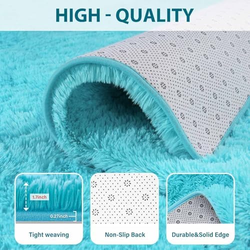FinRèc Home 9x12 Non-Slip Fluffy Area Rugs for Living Room (Blue) - Image 3