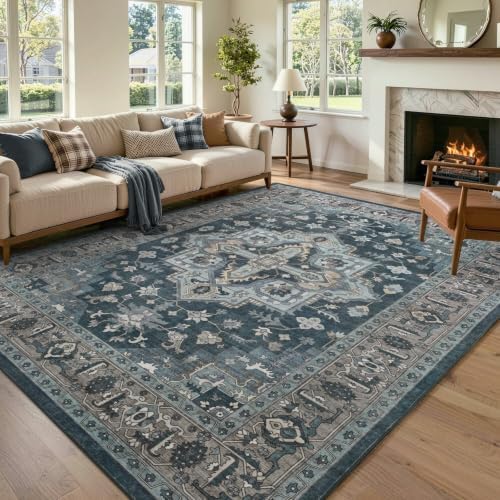 4x6 Ft Area Rugs for Living Room, Soft Non-Slip Machine Washable Rug, Vintage Stain Resistant Carpets for Bedroom Nursery Dining Room Home Decor (Blue) - Image 2