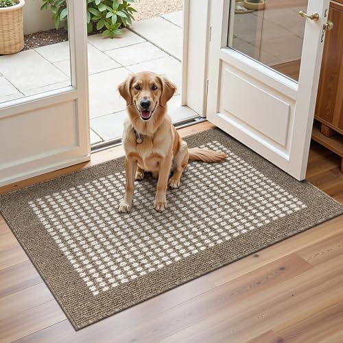 Ileading Indoor Door Mat 2x3ft, Absorbent Muddy Mats for Dogs, Low-Profile Entrance Welcome Mat with Non-Slip Rubber Backing, Washable Runner Carpet for Hallway,Entryway,Kitchen(Brown) by Ileading