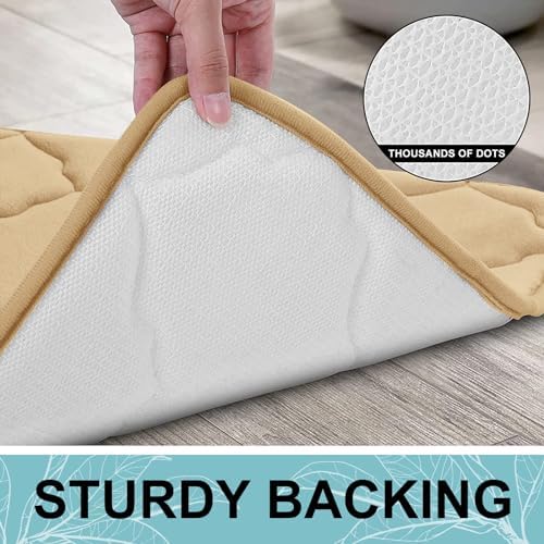 OLANLY Memory Foam Bath Mat Rug 47x17, Ultra Soft Bathroom Rugs, Beige - Image 4