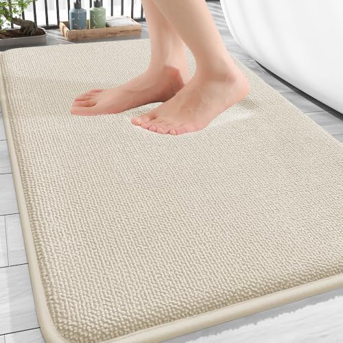 OLANLY Thick Memory Foam Bathroom Rugs 30x20, Absorbent Bath Mat, Ivory by OLANLY