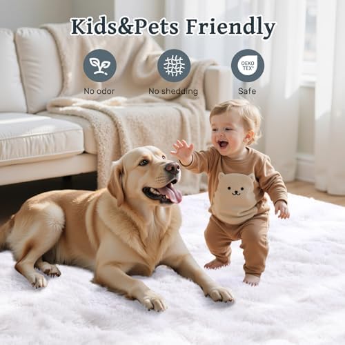 8x10 ft Fluffy White Rugs for Living Room Soft Fuzzy Bedroom Area Rug Non-Slip Shaggy Carpet for Nursery Kids PlayRoom Dorm Office Indoor Modern Plush Carpet Teens - Image 6