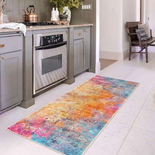 Lahome Modern Abstract Runner Rug - 2x6 Colorful Runners for Hallways Non Skid Laundry Room Rug Washable Carpet Runner, Rainbow Soft Non Slip Indoor Throw Runner for Bedroom Kitchen Bathroom - Image 3