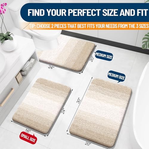 OLANLY Micorfiber Bathroom Rug Set 2 Piece, Soft Bath Mats, Light Beige - Image 3