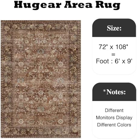 HUGEAR 6x9 Brick Red Vintage Floral Washable Area Rug for Living Room - Image 2