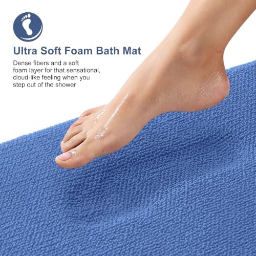OLANLY Memory Foam Small Bathroom Rug 24x16, Absorbent Mat, Cornflower Blue - Image 2
