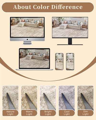 Madane Runner Rug 2x12 for Hallway, Kitchen Non-Slip Runner Rug Beige/Brown - Image 5