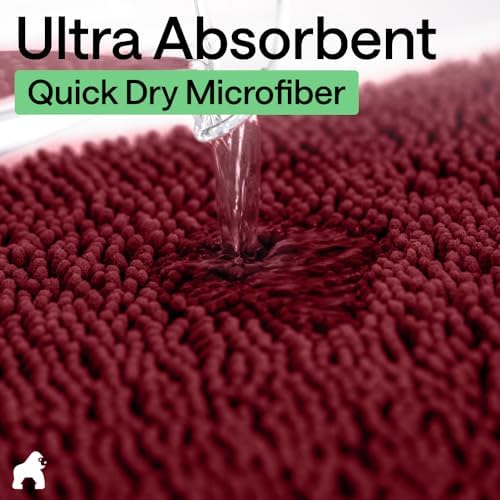 GORILLA GRIP Bath Rug Mat for Bathroom, Absorbent Chenille, 30x20 Burgundy - Image 5