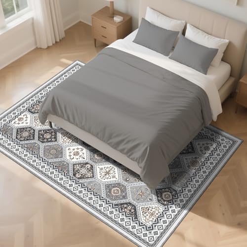 6x9 Area Rugs for Living Room, Non-Slip Vintage Boho Moroccan, Gray/ Gold - Image 6