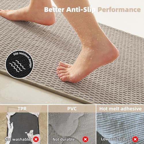 TYUU Bathroom Rugs Non Slip Washable, Super Absorbent Thin Bath Mat Quick Dry Low Pile Bathroom Rug, Beige 20"x48" - Image 3