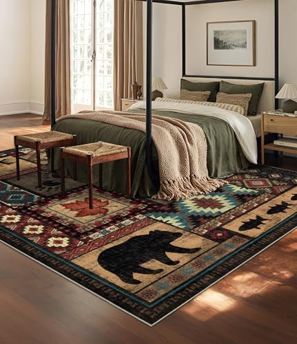 YIHOUSE 8x10 Rustic Cabin Area Rugs for Living Room, Brown - Image 3