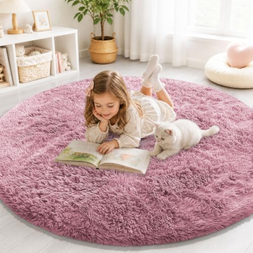 Smiry Round Area Rugs for Living Room Bedroom 4x4 ft, Fluffy Carpet by Smiry