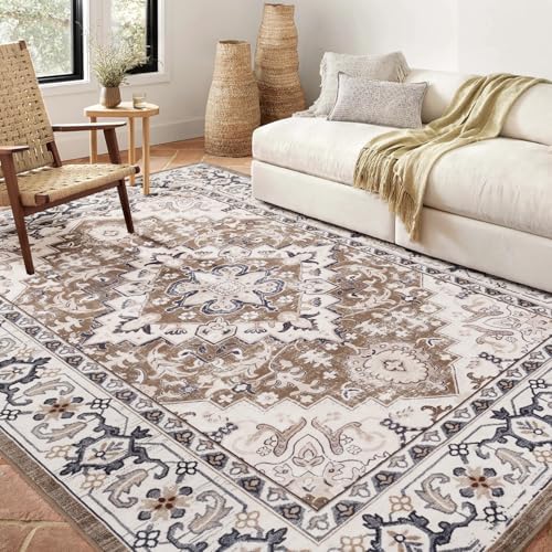 Lofus 4x6 Area Rugs for Living Room Bedroom, Soft Boho Carpet Floral Brown by Lofus