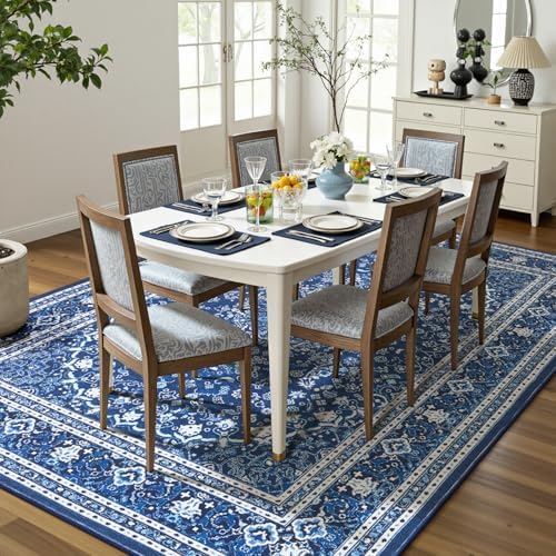 6x9 Area Rugs for Living Room, Washable Non-Slip Rug, Oriental Dark Blue - Image 4