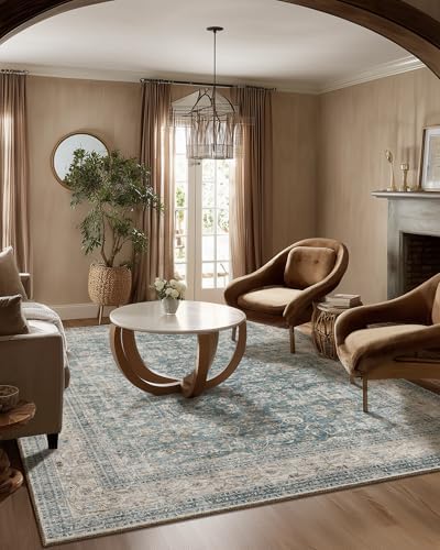 Machine Washable Living Room Rug: 5x7 Area Rugs for Bedroom Vintage Stain Resistant Non Slip Low Pile Lightweight Boho Carpet for Kitchen Dining Room Farmhouse Kids Room Nursery by palohom