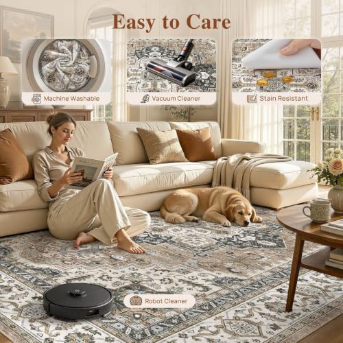UERMEI 6x8 Area Rug for Living Room Washable Vintage Non Slip Brown Carpet - Image 5