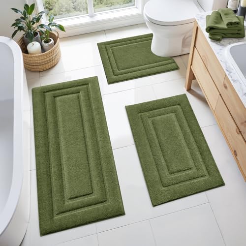 HOMEIDEAS Olive Green Bathroom Rugs Set of 3, Non Slip Bath Runners by HOMEIDEAS