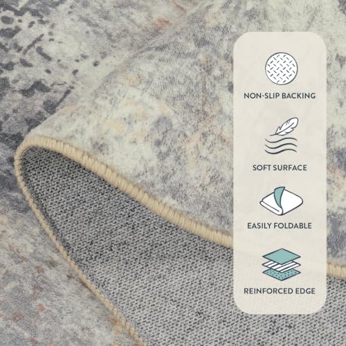 Lahome Modern Abstract Round Rug - 5Ft Grey Living Room Rugs Washable 5x5 Circle Rugs Indoor Dining Table Mat, Soft Non Slip Low Pile Office Carpet for Bedroom Playroom Kitchen Coffee Table - Image 5