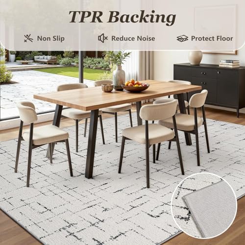 Engiw-Neutral 8x10 Area Rug for Living Room Rug-Carpet Bedroom Rugs Textured Tufted Jacquard Modern Washable Rug for Dining Room Nursery Non Slip-Black and White - Image 4