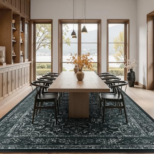 Black White Large 10x14 Area Rugs, Washable Non Slip Big Rug for Living Room Bedroom, Distressed Medallion Vintage Dark Big Carpet Rugs for Dinig Room Family Rooms, Low Pile Thin - Image 3