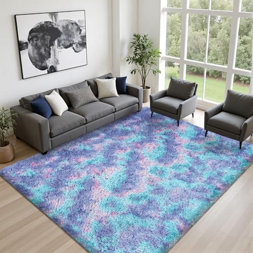 8x10 Area Rug Living Room Bedroom Fluffy Plush Shag Carpet Rainbow - Image 2