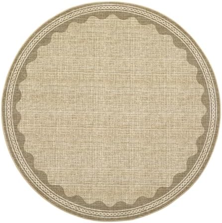 GarveeHome Scalloped Jute Print 4 ft Round Rug Washable Non-Slip Soft Ultra-Thin Small Circle Modern Cottage Core Solid Tan Carpet for Entryway Kitchen Bedroom Nursery Dining Room Tan - Image 4