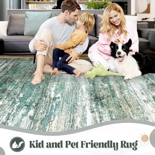 XLUEZ 6x9 Area Rugs for Living Room, Washable Modern Abstract Large Area Rug Neutral Soft Non Slip Kids Rug Stain Resistant Indoor Carpet for Bedroom Nursery Dining Room Playroom(Green, 6'x9') - Image 3
