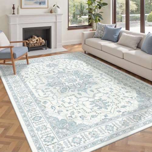 befbee 6x9 Washable Area Rug, Non Slip Rug for Living Room Blue by Befbee