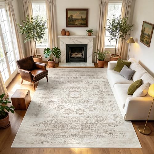 8x10 Boho Washable Area Rug for Living Room,Bedroom,Dining Room-Beige Brown by Lbris