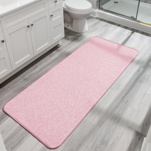Bosap Bath Mat,Ultra Thin Bathroom Runner Rugs,Large Bath Mats for Bathroom,Quick Dry,Non-Slip,Machine Washable,Low Pile,Bath Rug,Shower Outside,Sink,Home Decor Accessories.Pink,2'x6'(24x72inch) by BosapDirect