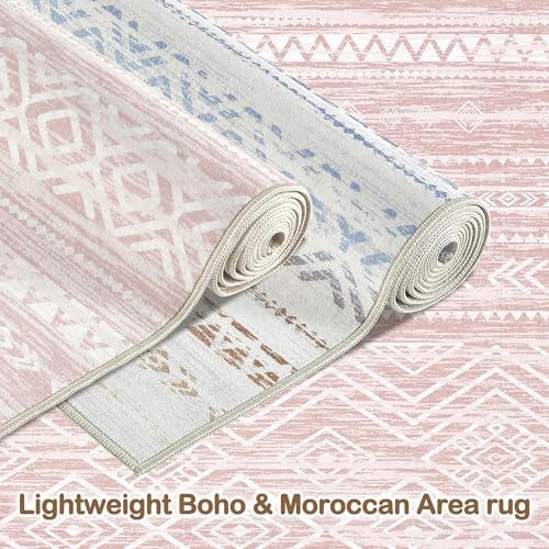 Tortania Area Rug Living Room Rugs- 12x18 Washable Large Soft Neutral Boho Moroccan Bohemian Farmhouse Rug Indoor Floor Carpet for Bedroom Under Dining Table Home Office Decor - Pink - Image 5