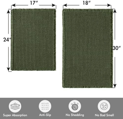 MIULEE Christmas Hunter Green Set of 2 Waffle Bathroom Rugs 17"x24"+18"x30" - Image 2
