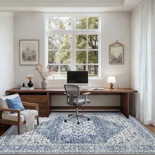 10x12 Area Rugs Living Room: Washable Boho Rug for Bedroom Blue - Image 5