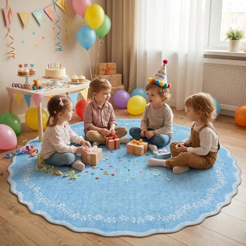 GarveeHome Round Rugs 6ft Scalloped Washable Circle Rug for Dining Room - Image 3