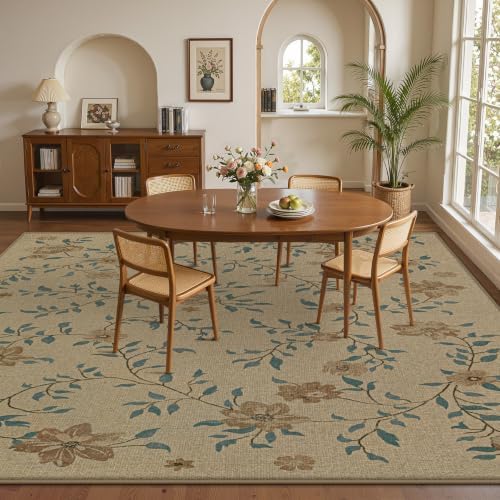 Aoyaomi Easy Jute Rug 9x12 Area Rug: Washable Woven Rug for Living Room Large Floral Area Rug Non-Slip Indoor Outdoor Carpet for Bedroom Farmhouse Dining Room Office Patio (Natural Flower, 9'x12') - Image 7
