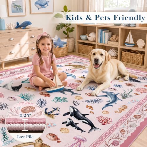 Arenarug 3x5 Kids Playroom Rug Washable Coastal Nursery Rug, Blush Pink - Image 4