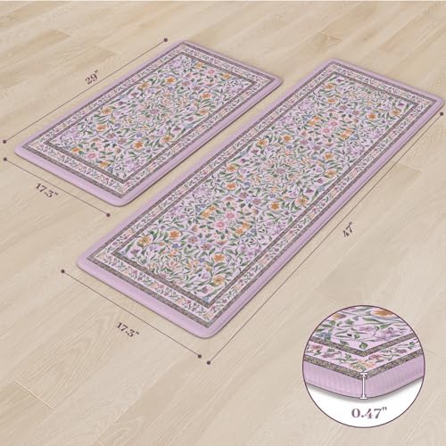 KIMODE Anti Fatigue Kitchen Mat,Cushioned Boho Flower Kitchen Rug Sets of 2 - Image 2